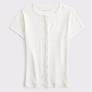 Abercrombie & Fitch Women's Cream Ribbed Button-Through Top